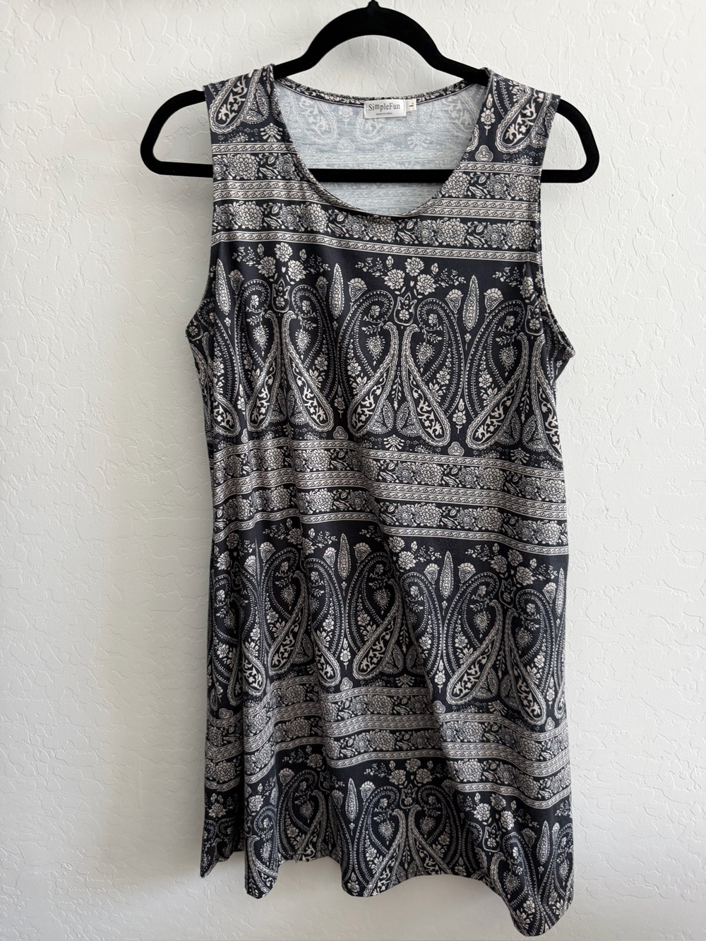 Simple Black and White Paisley Midi Dress